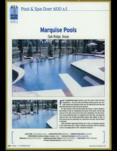 Pool Construction Awards, Publications and Television - Marquise Pools