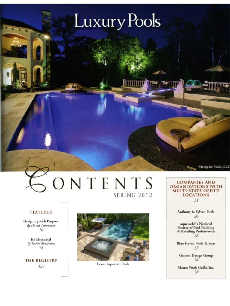 Pool Construction Awards, Publications and Television - Marquise Pools